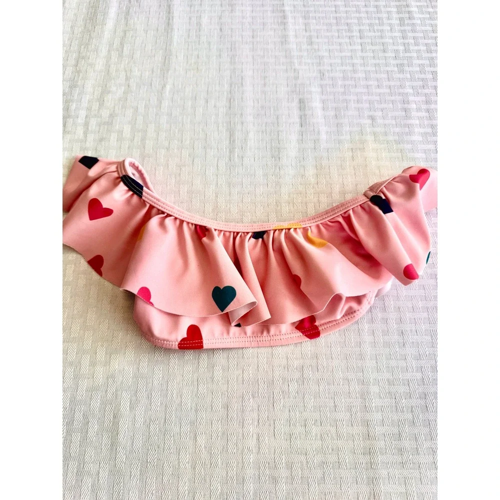 Janie and Jack Toddler Girls Pink Heart Print Ruffle Bikini Swimsuit Set 2T